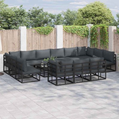 Conjunto de sofá de jardín con cojín 13 pcs Negro Aluminio
