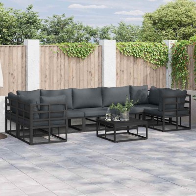 Conjunto de sofá de jardín 8 pcs Negro Aluminio