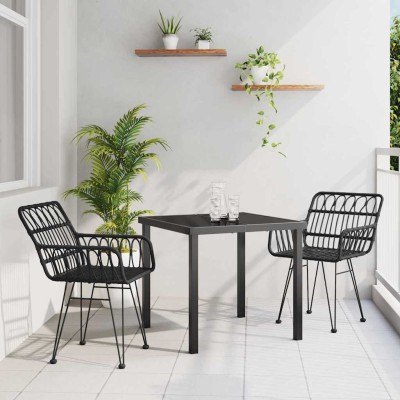 Conjunto de Comedor de Jardín 3 pcs Negro Poliratán