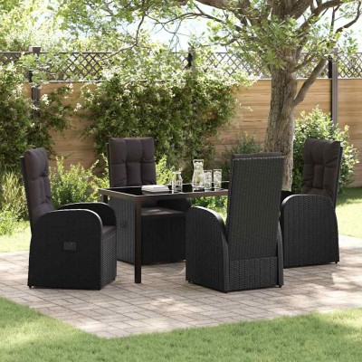 Conjunto de Comedor de Jardín 5 pcs Negro ratán sintético