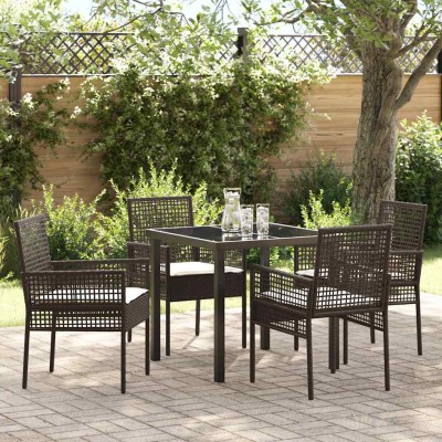 Conjunto de Comedor de Jardín con cojín 5 pcs Marrón Poliratán
