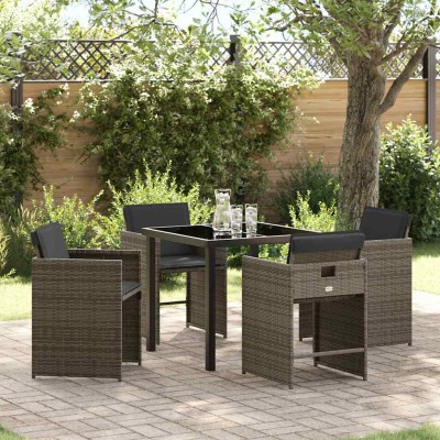 Conjunto de Comedor de Jardín con cojín 5 pcs Gris Poliratán