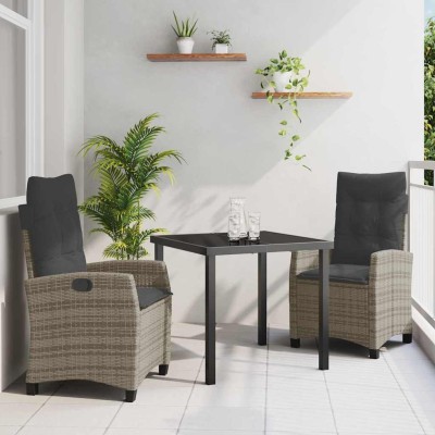 Conjunto de Comedor de Jardín 3 pcs Gris ratán sintético