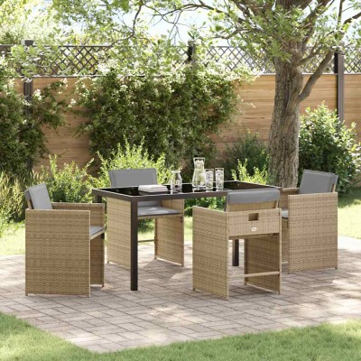 Conjunto de Comedor de Jardín 5 pcs Beige ratán sintético