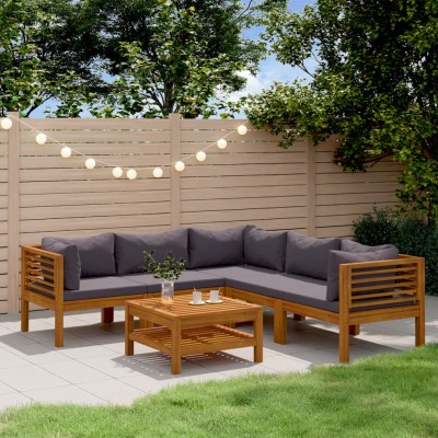 Muebles de jardín 6 pzas cojines madera maciza de acacia