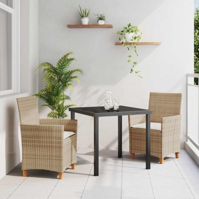 Conjunto de Comedor de Jardín 3 pcs Beige ratán sintético