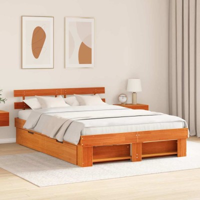 Estructura de cama con cabecera Marrón cera 150 x 200 cm