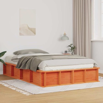 Estructura de cama Marrón cera 140 x 190 cm Madera maciza