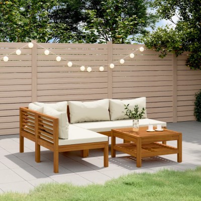 Muebles de jardín 5 pzas cojines crema madera maciza de acacia