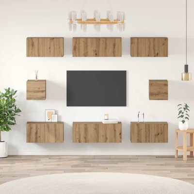 Juego de muebles de TV 8 pcs Roble artisan Madera contrachapada
