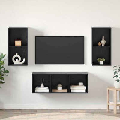 Juego de muebles de TV 3 pcs Roble negro 37 x 37 x 107 cm