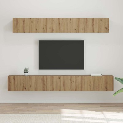Juego de muebles de TV Montaje en la pared 5 pcs Roble artisan