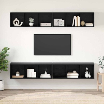Mueble de TV de Pared 4 pcs Roble negro 37 x 37 x 107.5 cm