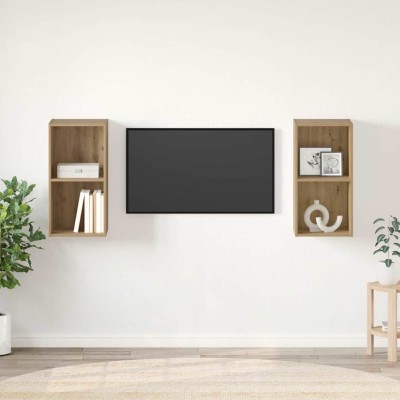 Mueble de TV de Pared 2 pcs Roble artesanal 37 x 37 x 72 cm