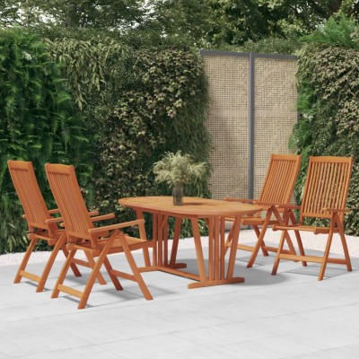 Juego de comedor para jardín 5 pzas madera maciza de eucalipto