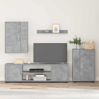Juego de mueble de TV de 4 piezas 4 pcs Gris hormigón