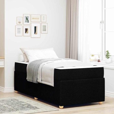 Estructura de cama con colchón Negro 90 x 200 cm tela