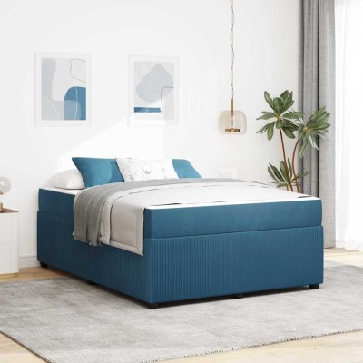 Estructura de cama con colchón Azul 140 x 200 cm Terciopelo