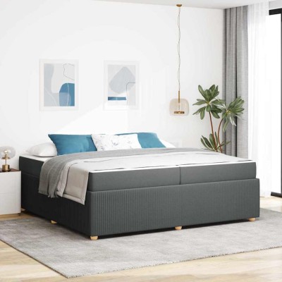 Estructura de cama con colchón Gris oscuro 200 x 200 cm tela