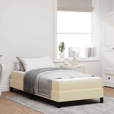 Cama tipo Box Spring con colchón Crema 80 x 200 cm tela