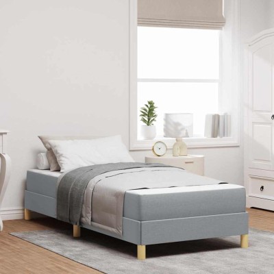 Cama tipo Box Spring Gris Claro y Marrón 100 x 200 cm