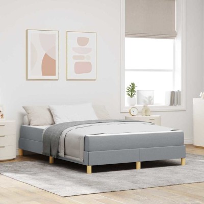 Cama tipo Box Spring Gris Claro y Marrón 140 x 190 cm