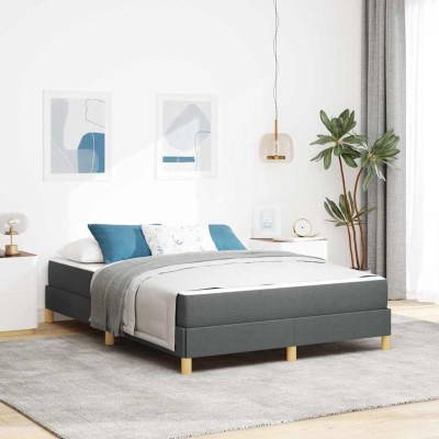 Cama tipo Box Spring Gris oscuro y Marrón 140 x 190 cm