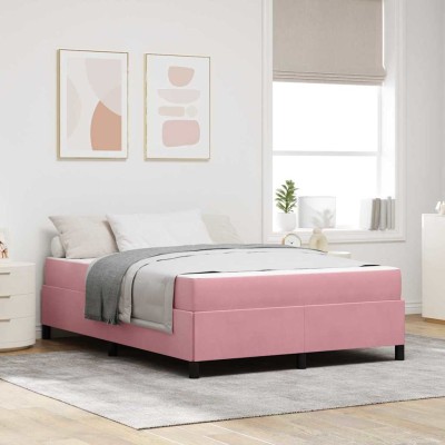 Estructura de cama Rosa y blanco 140 x 190 cm Terciopelo