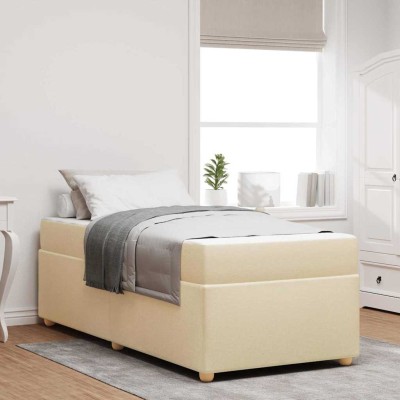 Estructura de cama con colchón Crema 90 x 200 cm tela
