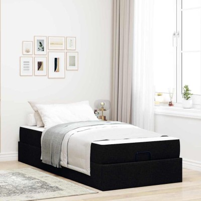 Estructura de cama con colchón Negro 100 x 200 cm tela