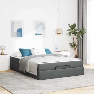 Estructura de cama con colchón Gris oscuro 140 x 190 cm tela