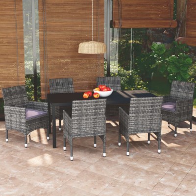 Juego muebles jardín 7 pzas con cojines ratán sintético gris