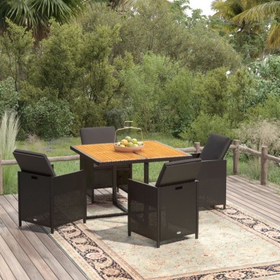 Set comedor de jardín 5 pzas con cojines ratán sintético negro