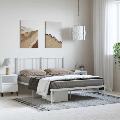 Estructura cama sin colchón con cabecero metal blanco 135x190cm