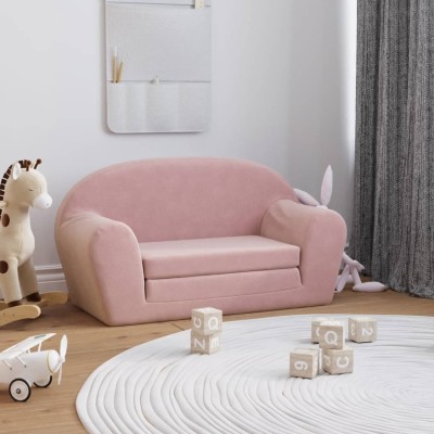 Sofá cama para niños de 2 plazas felpa suave rosa