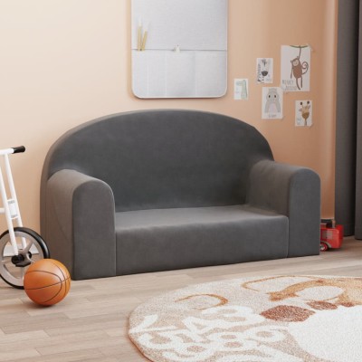 Sofá para niños de 2 plazas felpa suave gris antracita
