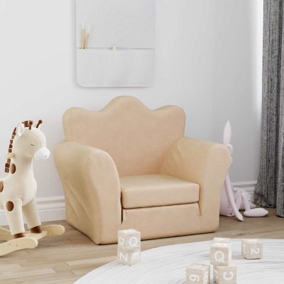 Sofá cama infantil de felpa suave color crema
