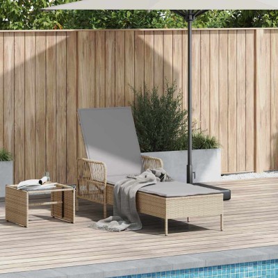 Tumbona con cojín Beige 157 x 55 x 92cm ratán sintético