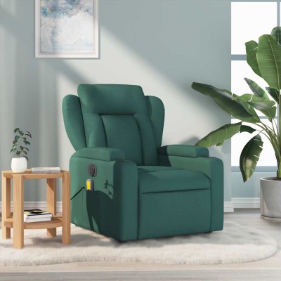 Sillón de masaje reclinable de tela verde oscuro