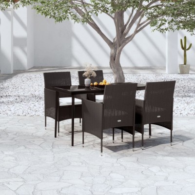 Juego de comedor de jardín 5 piezas con cojines negro