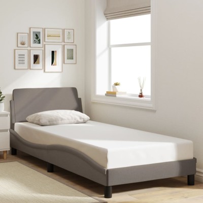 Estructura de cama con cabecero sin colchón tela taupe 90x190cm