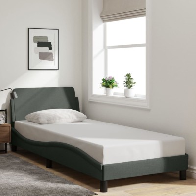 Estructura de cama sin colchón tela gris oscuro 90x200 cm