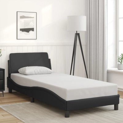 Estructura de cama sin colchón cuero sintético negro 90x200 cm