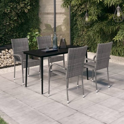 Juego de comedor para jardín 5 piezas con cojines gris y negro