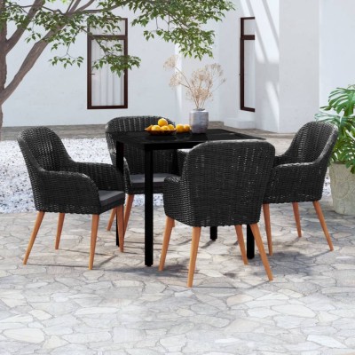 Juego de comedor de jardín 5 piezas con cojines negro