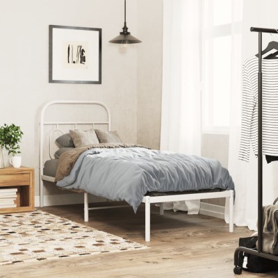Estructura cama sin colchón con cabecero metal blanco 75x190 cm