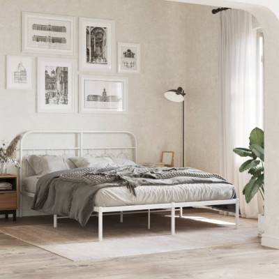 Estructura cama sin colchón con cabecero metal blanco 135x190cm