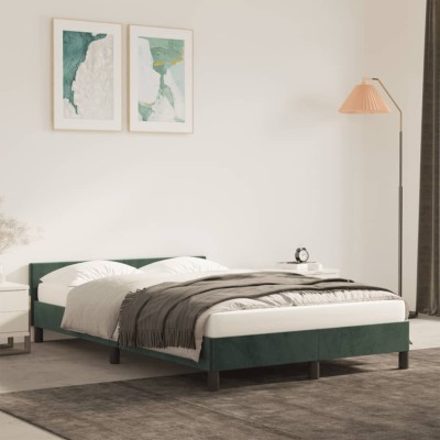 Estructura cama sin colchón terciopelo verde oscuro 120x190cm