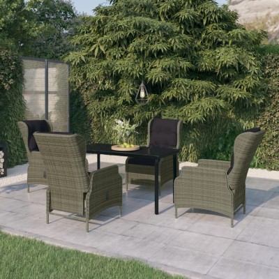 Juego de comedor de jardín 5 piezas con cojines marrón