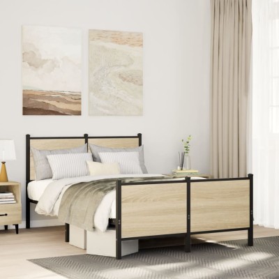Estructura de cama sin colchón metal roble Sonoma 120x200 cm
